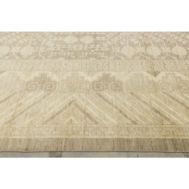 Beige Hand-Knotted Khotan Inspired Transitional Wool Rug - Neutral Earth Tones 18x20 For Sale - Image 8 of 11