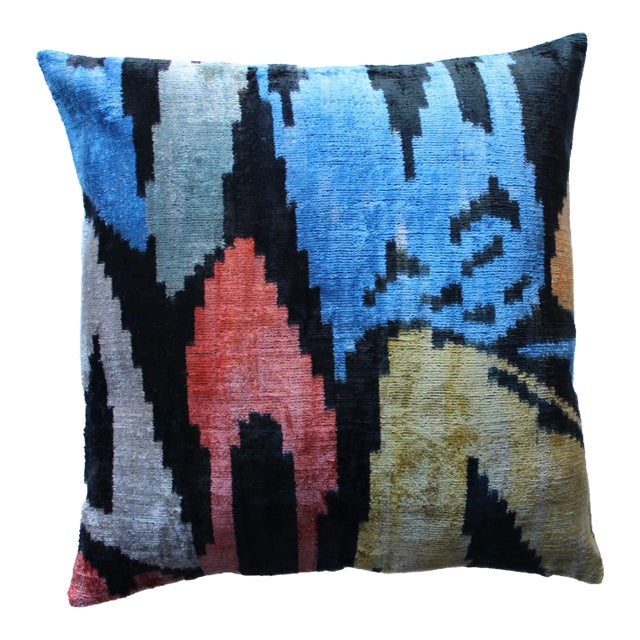 Contemporary Velvet Ikat Bohemian Throw Pillow For Sale