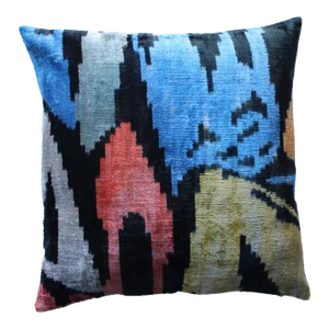 Contemporary Velvet Ikat Bohemian Throw Pillow