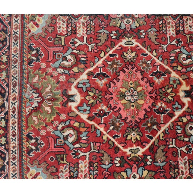 Mid 20th Century Semi Antique Persian Mahal Rug With Medallion Design in Jewel Tones For Sale - Image 4 of 13