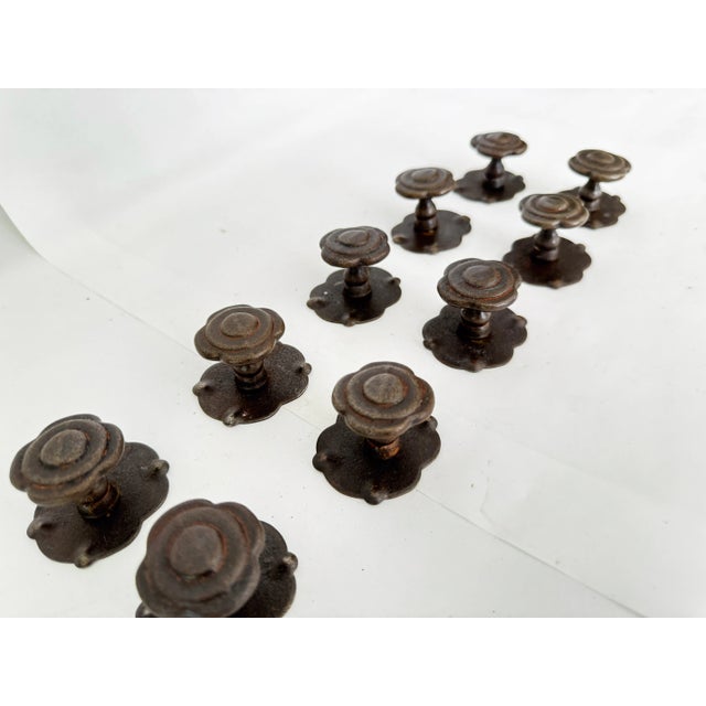 Set of 10 Oil Rubbed Bronze Cabinet Knobs With Backplates For Sale - Image 10 of 11