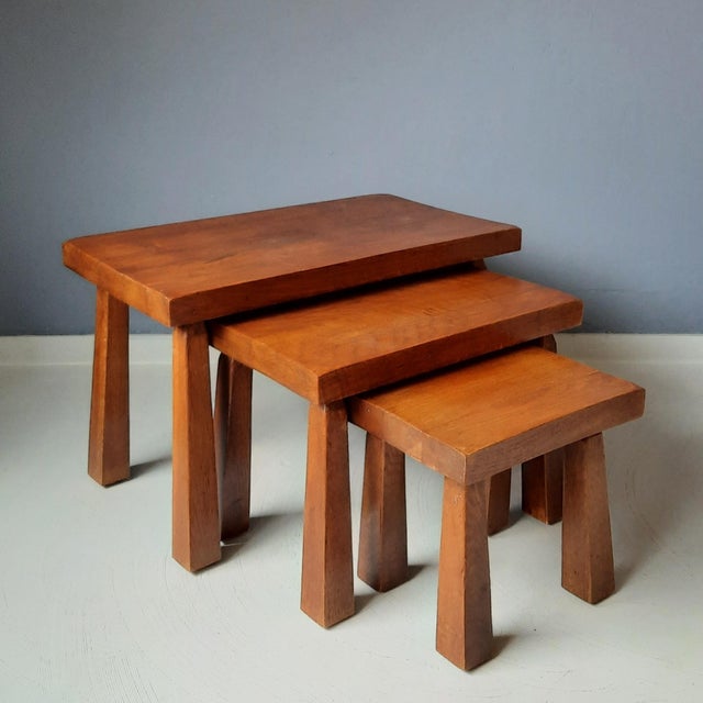 1970s Brutalist Oak Nesting Tables, 1970s, Set of 3 For Sale - Image 5 of 8