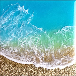 Teal Waves - Breath in by Ana Hefco | Mixed Media on Wood Abstract depiction of ocean waves. For Sale