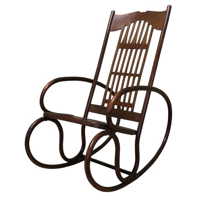 Wood Secessionist Bentwood Rocking Chair attributed to Jacob and Josef Kohn, 1900 For Sale - Image 7 of 7