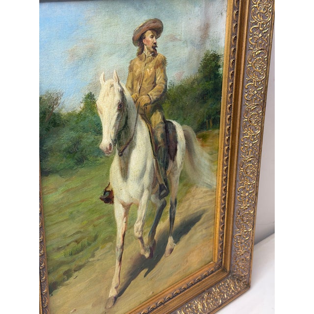 Mid 20th Century Oil Portrait Painting Wild West Buffalo Bill William Frederick Cody on Grey Horse After Rosa Bonheur For Sale - Image 5 of 11