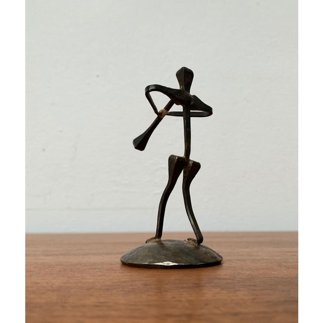 Black Mid-Century Wrought Iron Horseshoe Nail Art Piper Figurine, 1960s For Sale - Image 8 of 15