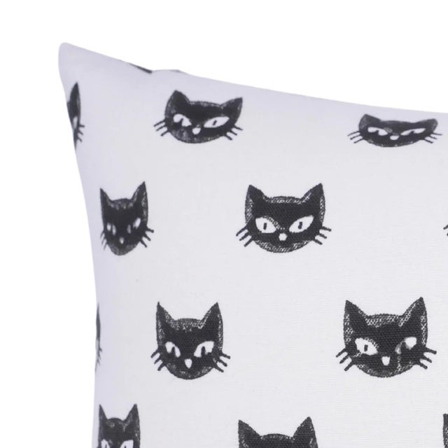 Modern Fabdivine Black Cat Halloween Pillow Cover Handmade Cotton Decorative Cushion for Sofa & Living Room Size-14x20- Kitty For Sale - Image 3 of 5
