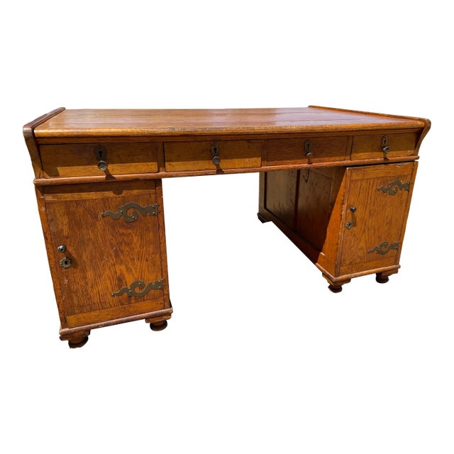 1910s Antique Partners Desk Needs Restoration For Sale