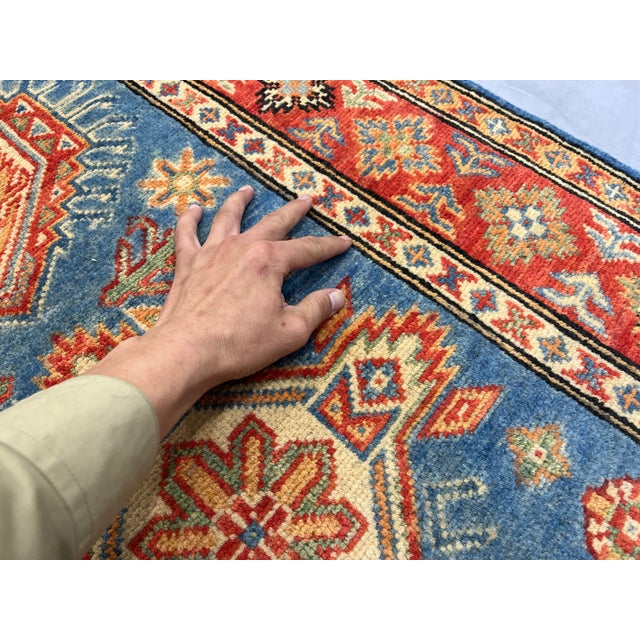 Blue and Rust Red Kazak Wool Runner Rug, Tribal Hallway Rug, 2'9" X 9'9" For Sale - Image 13 of 16