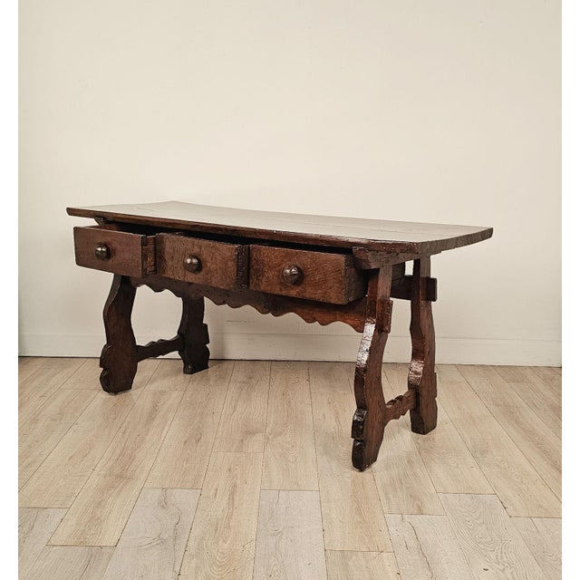 Spanish Chestnut Trestle/Library Table, Italy or Spain Circa 1720 For Sale - Image 3 of 13