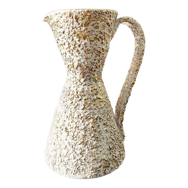 Vintage Gold and White Jug, 1950s For Sale