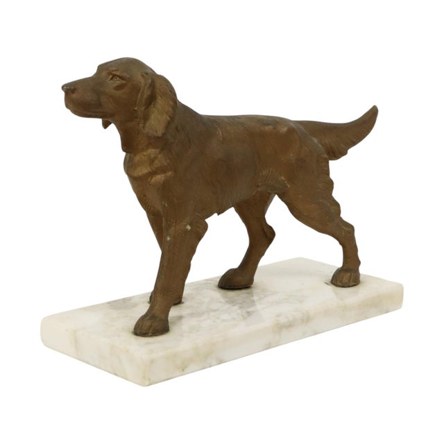 Gold Art Deco Gold-Colored Zamak Dog on Marble Base For Sale - Image 8 of 14