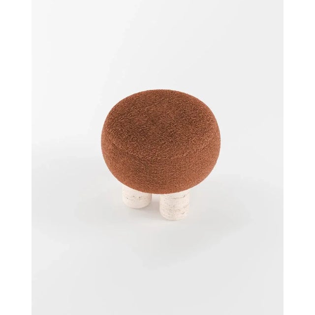 Hygge Stool in Boucle Burnt Orange Fabric and Travertino by Saccal Design House for Collector For Sale - Image 4 of 5