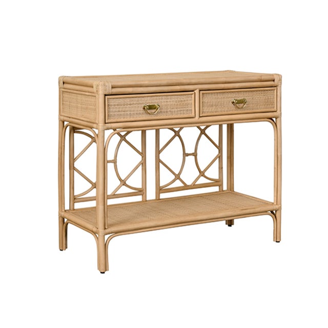 Rustic Matthew Izzo Home Gideon Natural Rattan Two Drawer Console For Sale - Image 3 of 10