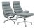 Pair Eames Soft Pad Recliners With Ottoman for Herman Miller, Gray Leather Aluminum Group For Sale