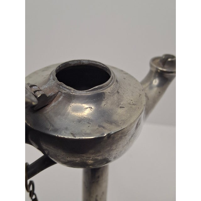 Silver Lot of 2 - 19th C Pewter Whale Oil Fat Lamps W/ Figurine, Wick Pick, European For Sale - Image 8 of 18