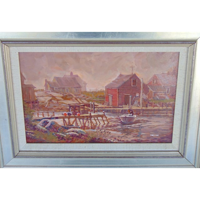 Original Vintage Oil Painting "Port" by Joseph Crilley 17"w X 12.5"h Framed For Sale In Greenville, SC - Image 6 of 10