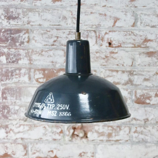 Vintage Industrial Blue Enamel Factory Pendant Light For Sale - Image 4 of 5