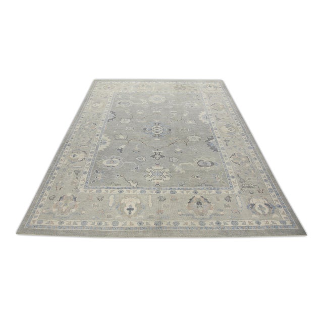 Turkish Oushak Rug Olive Green & Soft Blue Handwoven Wool Rug 7'9" x 10'1" This Turkish Oushak rug is crafted from...