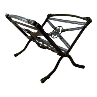 Hermes Style Belt Strap Folding Magazine Rack Equestrian For Sale