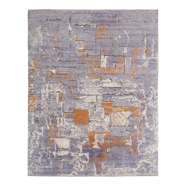 Hand-Knotted Abstract rug in Purple, White, Orange Pattern by Rug & Kilim - 5x8 For Sale