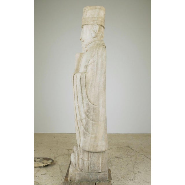 Stone Mid 20th Century Pair of 5.5 Ft. Chinese Marble Civil Officer & Military Leader Statues For Sale - Image 7 of 16