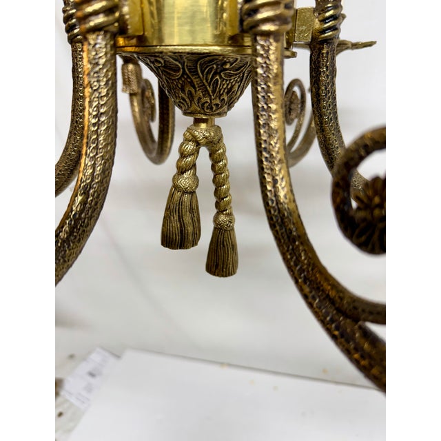 Hollywood Regency Brass Tassel Chandelier, Six Arms, Hollywood Regency Design For Sale - Image 3 of 10