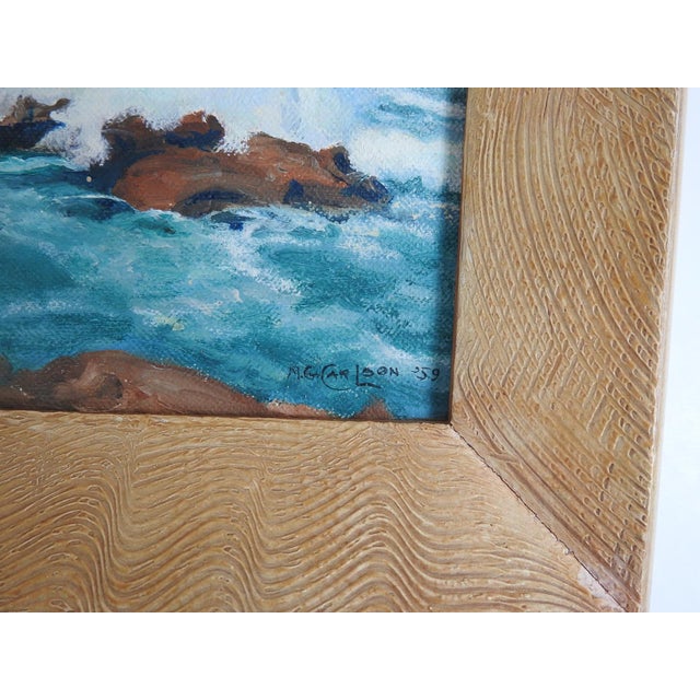 Small oil on canvas board rocky coastal seascape painting by Margaret Goddard Carlson (1882 - 1964) New York, Colorado,...