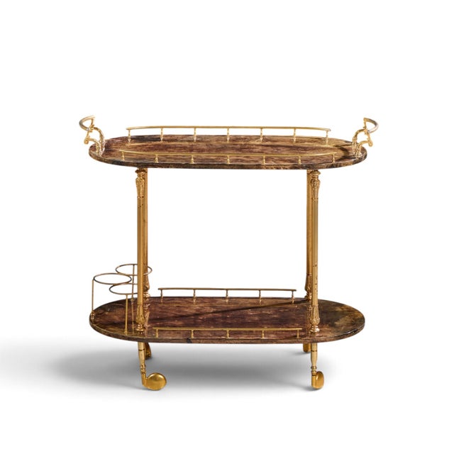Metal Aldo Tura Mid Century Italian Lacquered Goatskin and Brass Bar Cart For Sale - Image 7 of 10