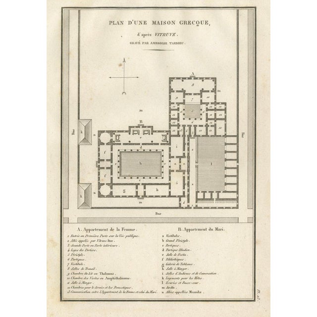 Ancient Greek House Architectural Plan in the style of Vitruvius for Tardieu, 1825 For Sale - Image 9 of 9
