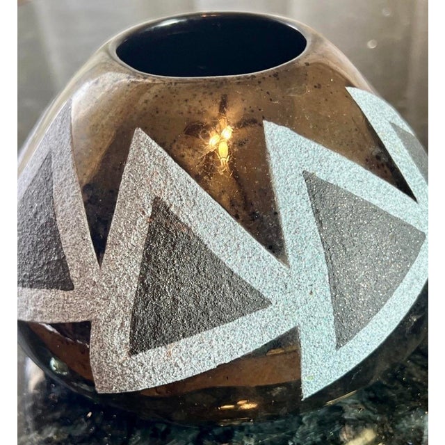Native American Craig White Eagle Navajo Studio Pottery Vessel, Bronze Geometric Form For Sale - Image 3 of 8