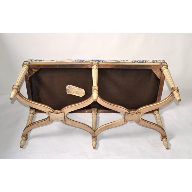 Louis XVI Bench Karges Furniture Co. HandCarved Hardwood Blue Motif Fabric Chairish