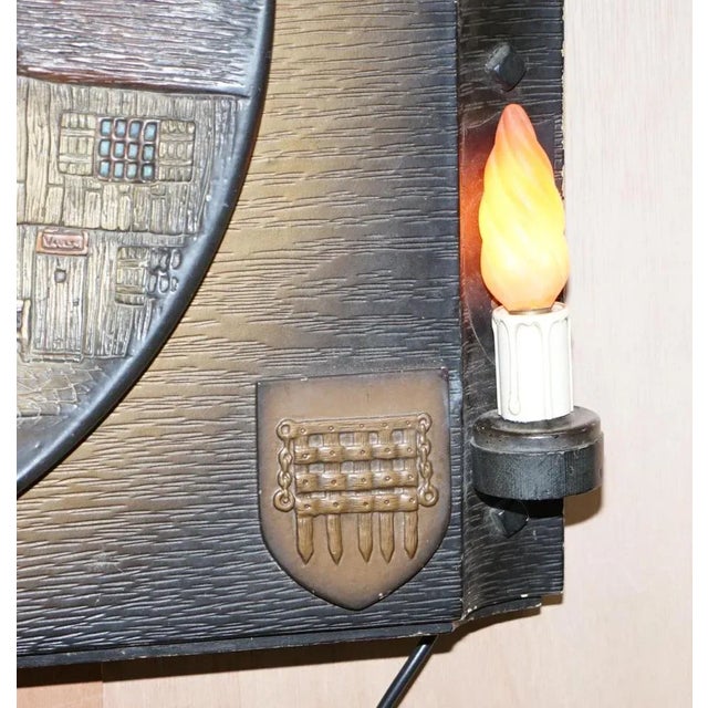 Gold Wall Hanging Clock Depicting a Village Scene, 1950s For Sale - Image 8 of 16