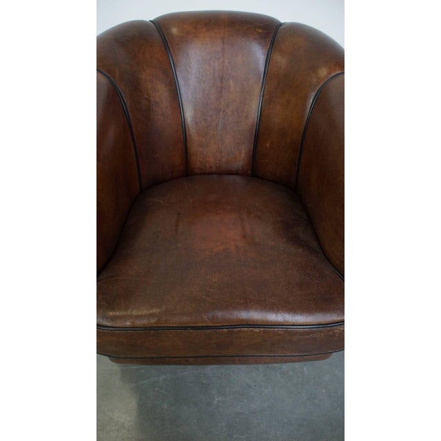 Dark Sheep Leather Club Chair For Sale - Image 6 of 13