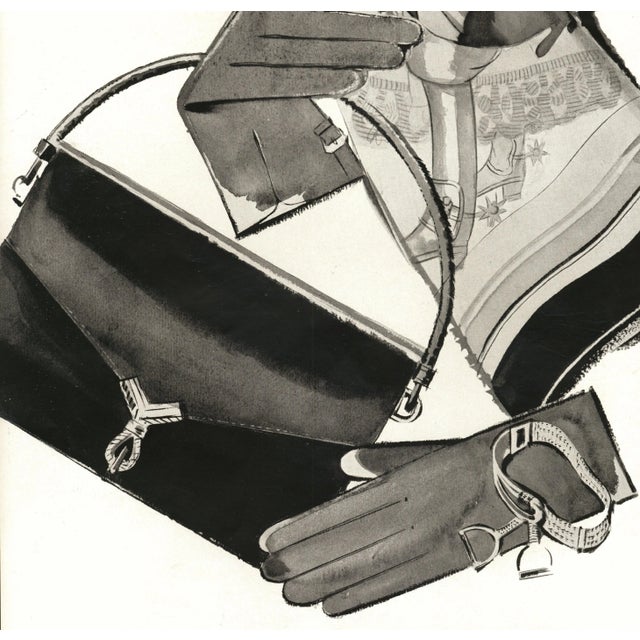 Mid-Century Modern 1956 French Hermes Advertisement Print-Handbag Glove, Scarf, Riding Stirrup For Sale - Image 3 of 3