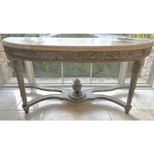 19th French Louis XVI Style Carved Console Table With Limestone Top For Sale - Image 4 of 6