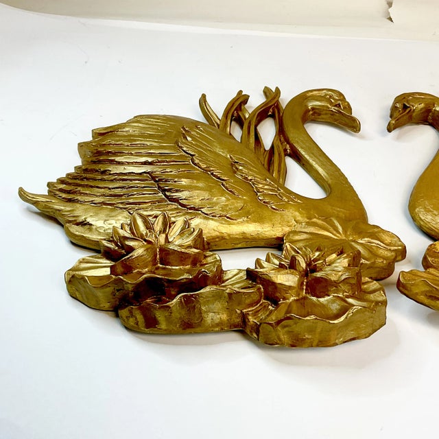 Art Nouveau Mid-Century Hollywood Regency Swan Sculptural Wall Objects - A Pair. For Sale - Image 3 of 12