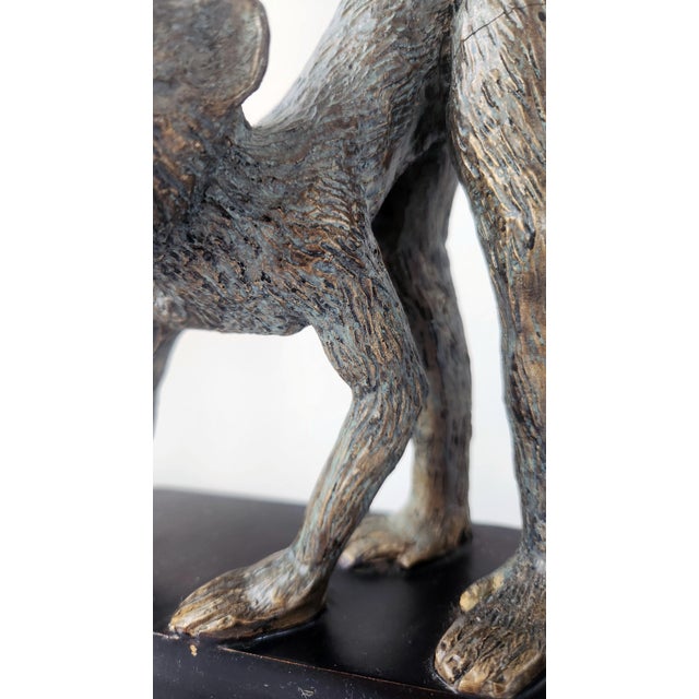 Brown Vintage 1980's Monkey Lamp, Bronze Patinated Metal – Sculptural Hollywood Regency Accent Lighting For Sale - Image 8 of 17