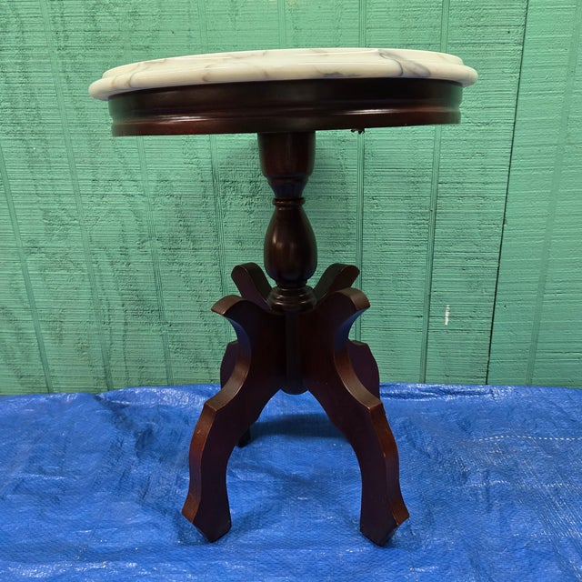 Wooden Small Mahogany Table Bases With Marble Tops For Sale - Image 9 of 12