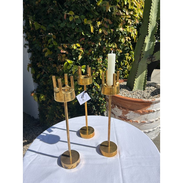 Vintage Mid-Century Brass Candlestick Trio For Sale - Image 15 of 15