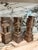 Set of three antique, had carved wooden pillars/stands, decorative object Deepam stand (stand to keep traditional...