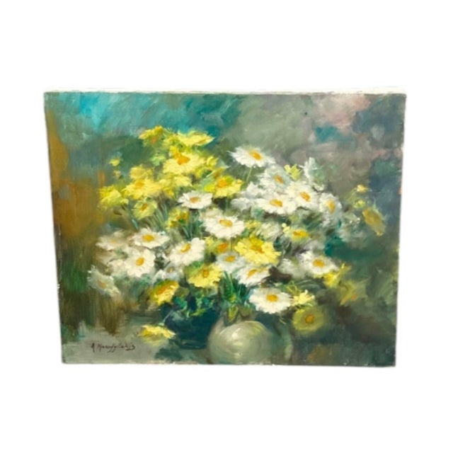 Wood 1960s Painting Floral Still Life Canvas Art Signed For Sale - Image 7 of 12