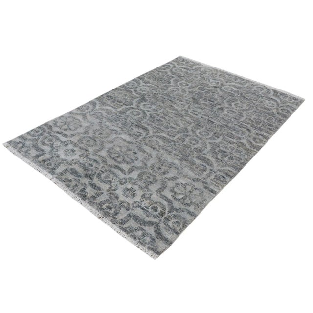 Gray 1990s Ziegler Gray Hand-Knotted Wool & Silk Rug - 3'11'' X 5'9'' For Sale - Image 8 of 8