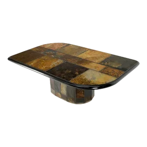 Lava Rock Multicolor Tile Top Pedestal Base Guitar Pick Shape Coffee Table