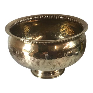 Large Vintage Hammered Brass Bowl For Sale