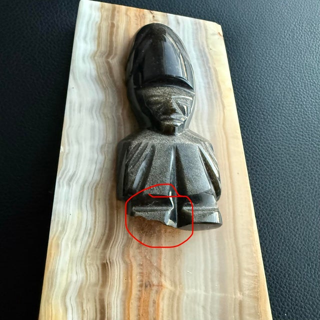 Vintage Heavy Onyx Bookends 7” Aztec Mayan Style Figural Busts Carved Stone Art Deco For Sale - Image 11 of 11