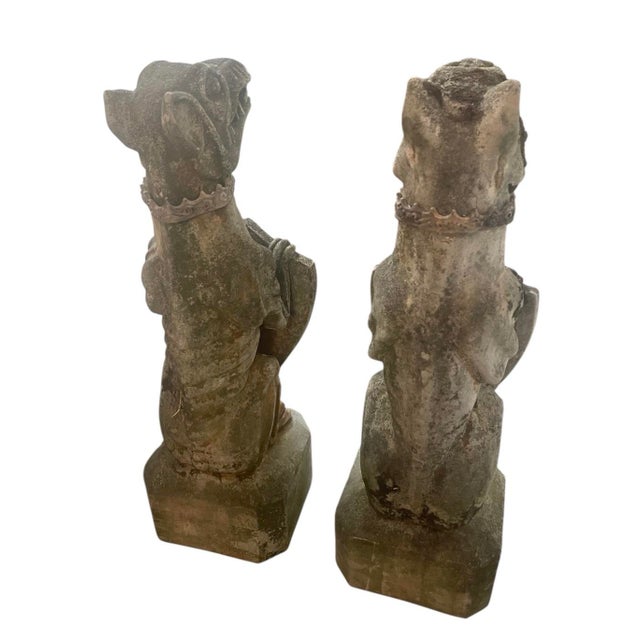 1990s Pair of Gothic Revival Cast Stone Seated Grotesque Garden Guardians For Sale - Image 4 of 8