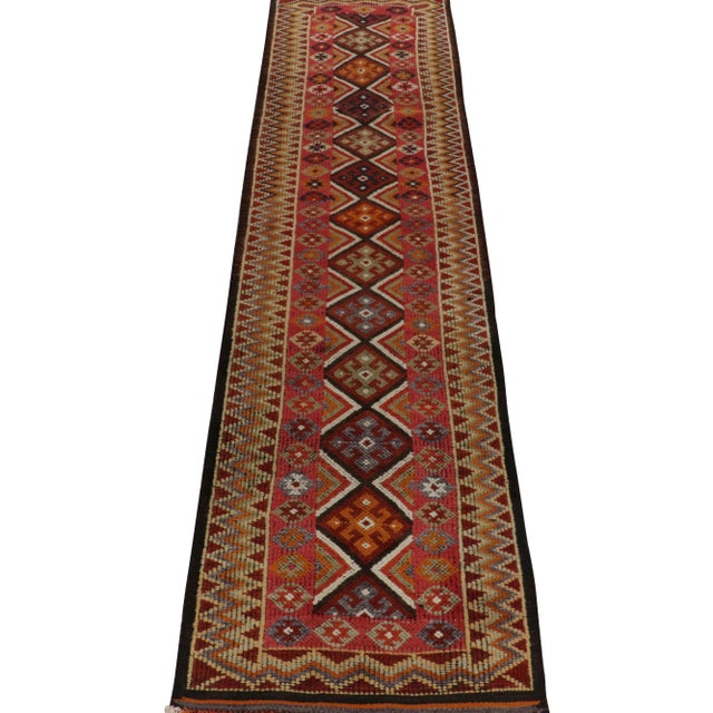 Tribal Vintage Turkish Tribal Runner in Red and Green With Colorful Geometric Patterns For Sale - Image 3 of 7