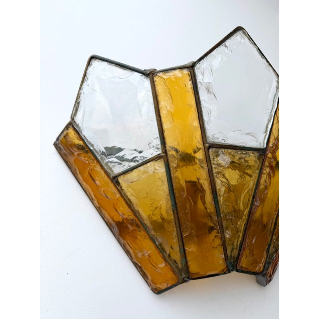 Pair of Hammered Glass Wrought Iron Sconces by Longobard, Italy, 1970s For Sale - Image 12 of 12