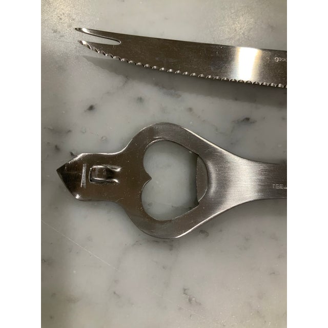 Metal Vintage Barware - MCM 5-Pc Silver Stainless Steel Bamboo Bar Tool Set by Goodwood in Original Box - Palm Beach Regency - British Colonial For Sale - Image 7 of 9